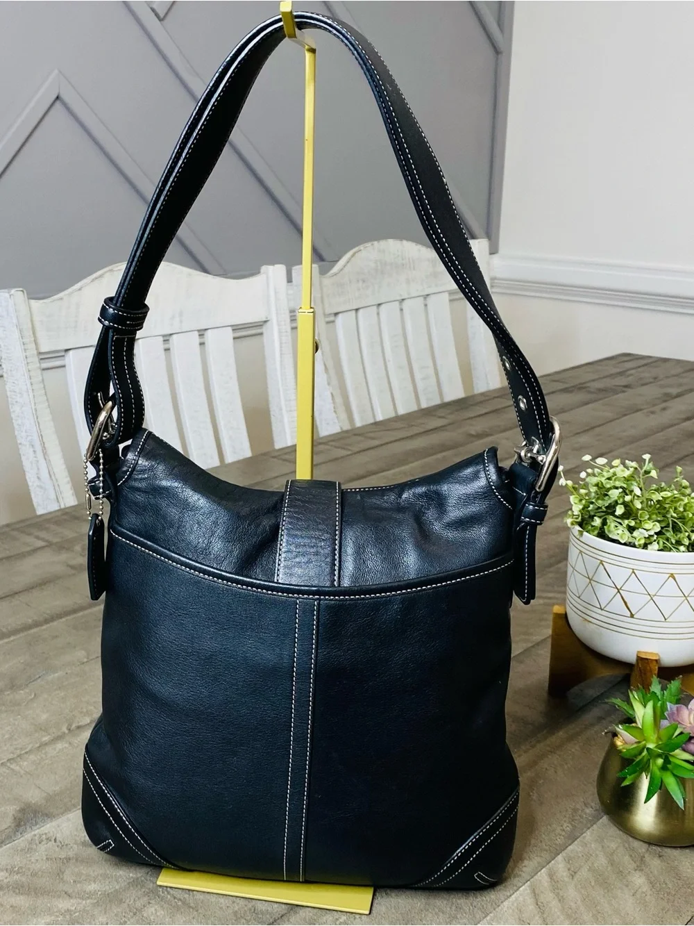 Vintage Coach Y2K Soho Black Leather Buckle Flap Shoulder Hobo Bag